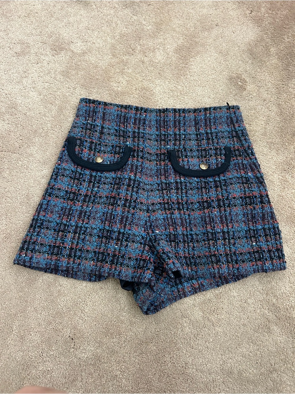 Sandro Blue Multi Tweed Shorts with Navy Trim - Picture 4 of 8